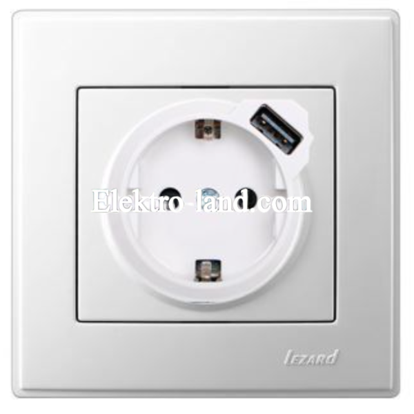 Розетка с заземлением + USB Lezard Lesya, белый (705-0202-181)